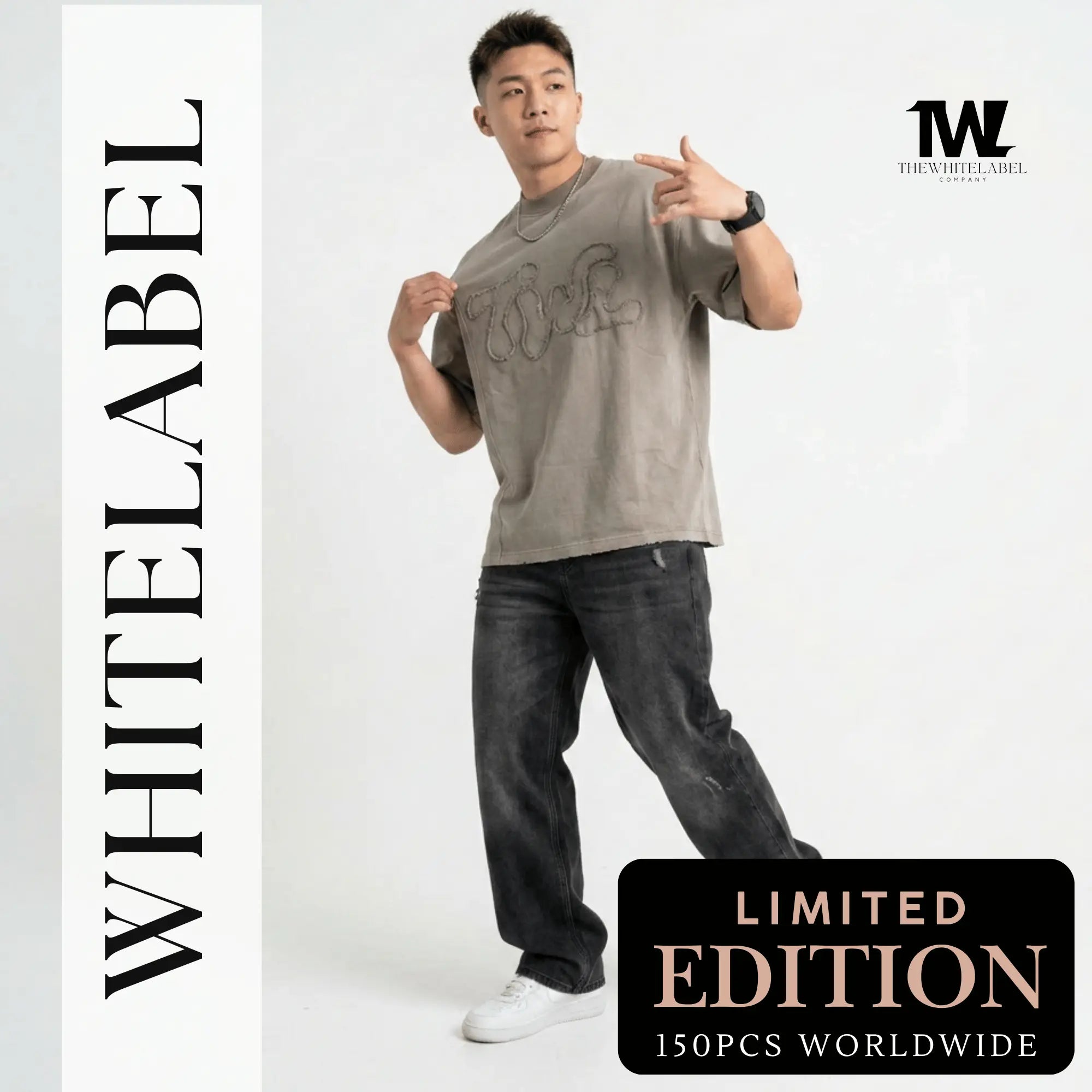 THEWHITELABEL AP02 Frayed Logo Acid Wash Oversized Tee Unisex in Acid Brown Colour THEWHITELABEL