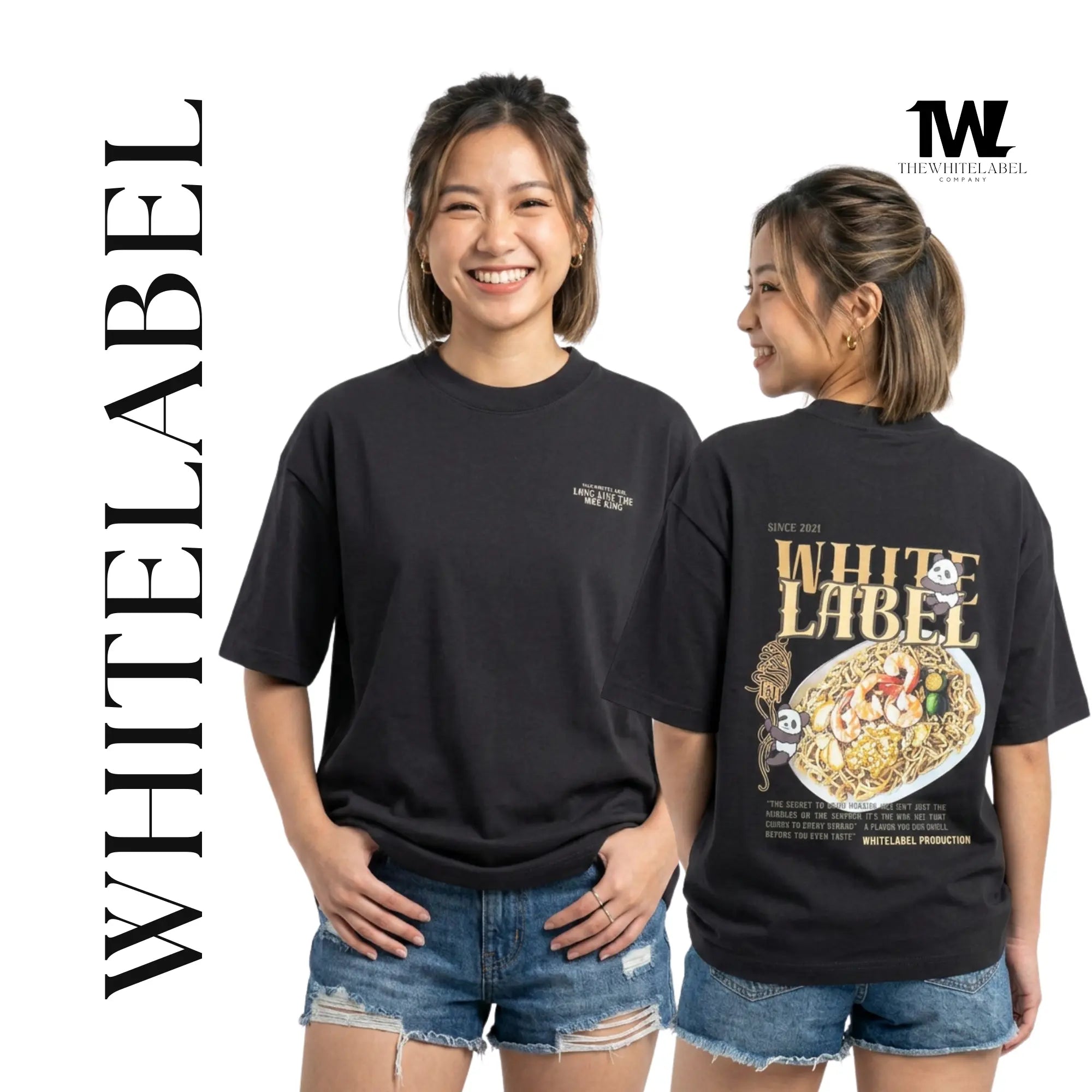 THEWHITELABEL CS07 Hokkien Mee 300Gsm Oversize Unisex T-shirt in Black and White Color THEWHITELABEL