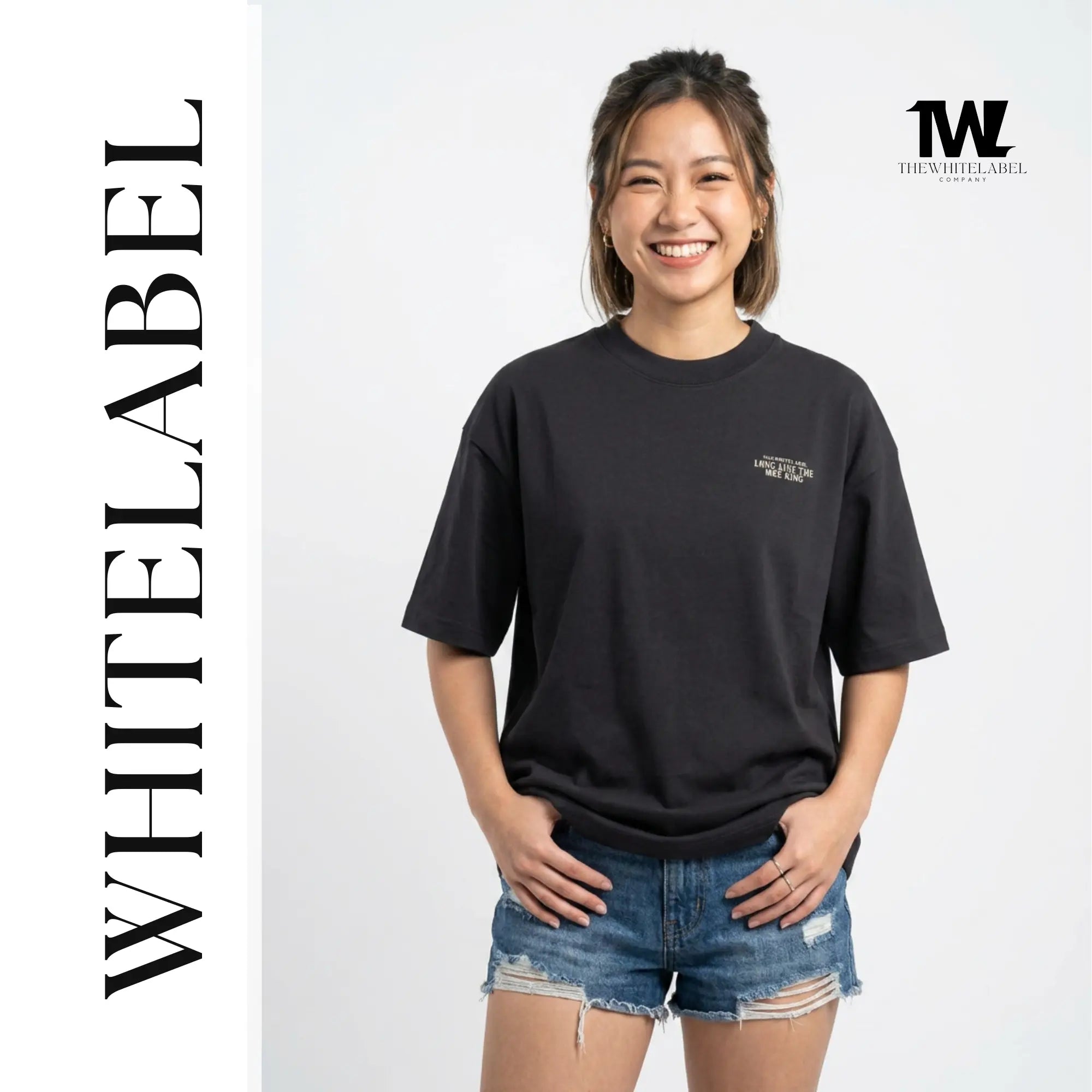 THEWHITELABEL CS07 Hokkien Mee 300Gsm Oversize Unisex T-shirt in Black and White Color THEWHITELABEL