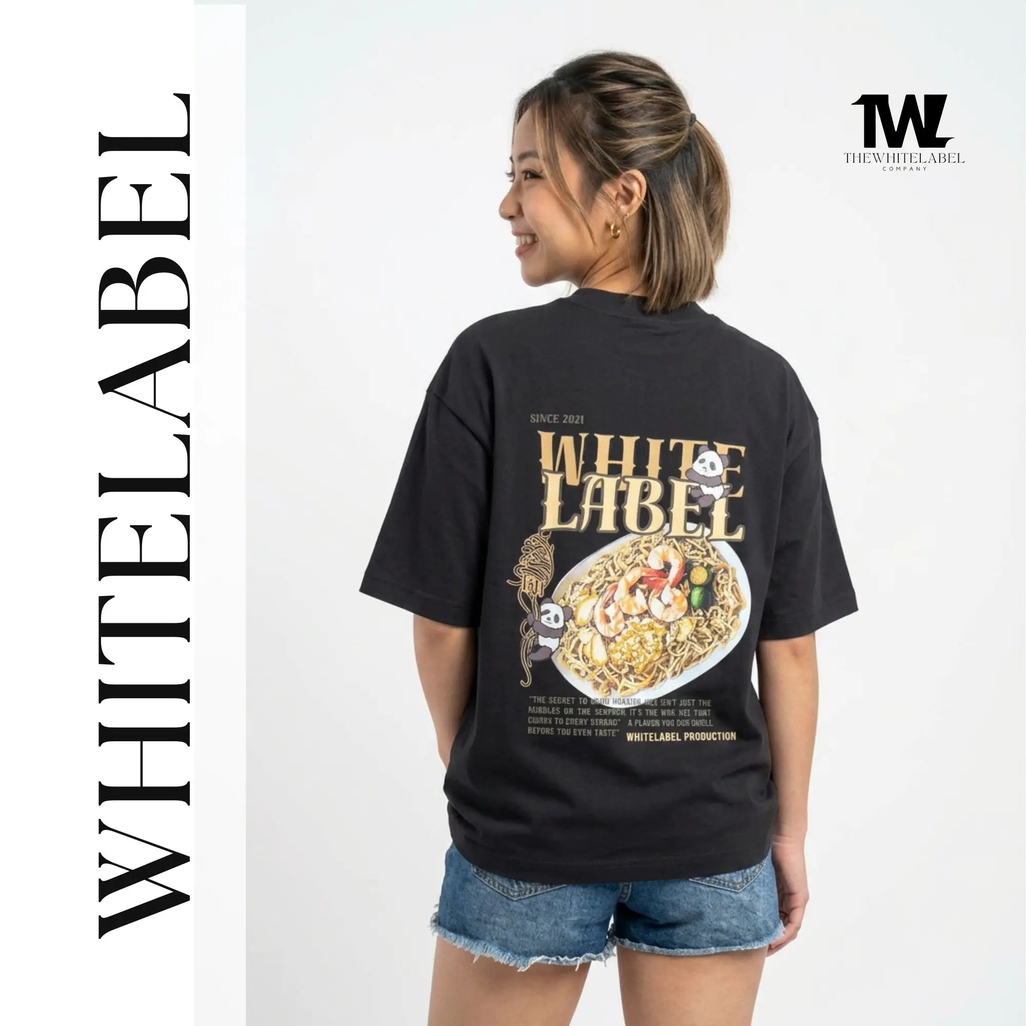 THEWHITELABEL CS07 Hokkien Mee 300Gsm Oversize Unisex T-shirt in Black and White Color THEWHITELABEL