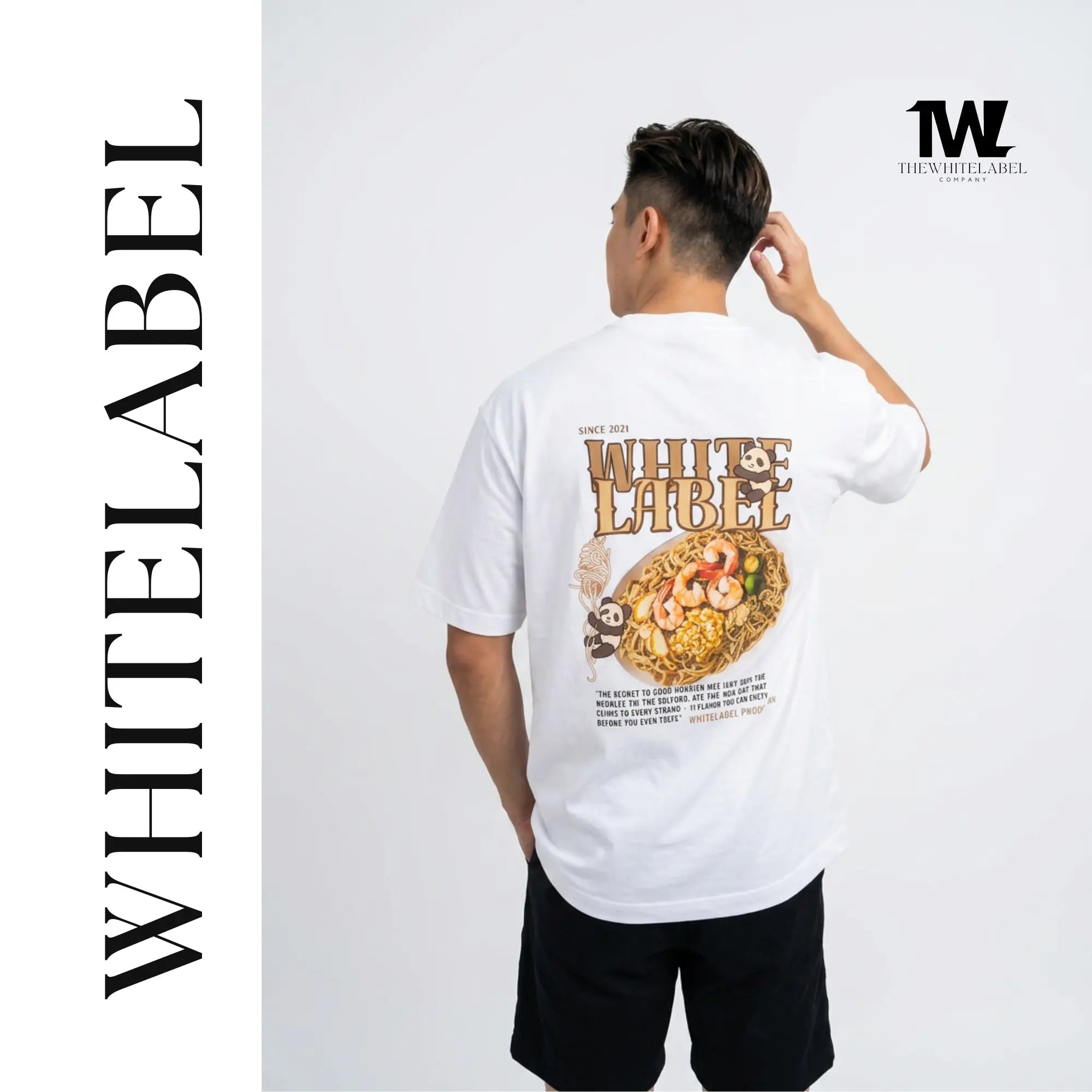 THEWHITELABEL CS07 Hokkien Mee 300Gsm Oversize Unisex T-shirt in Black and White Color THEWHITELABEL