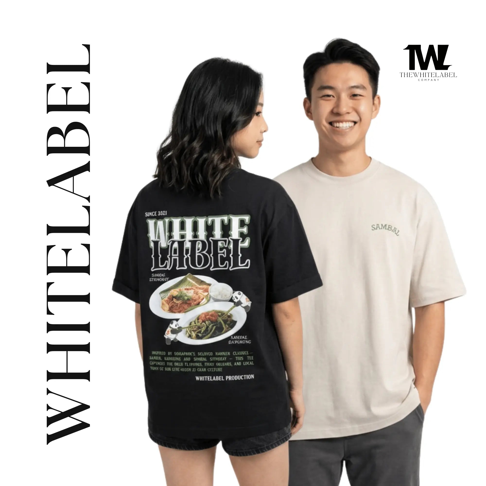 THEWHITELABEL CS11 SAMBAL STINGRAY AND KANGKONG 300Gsm Oversize Unisex T-shirt in Black and Beige Color THEWHITELABEL