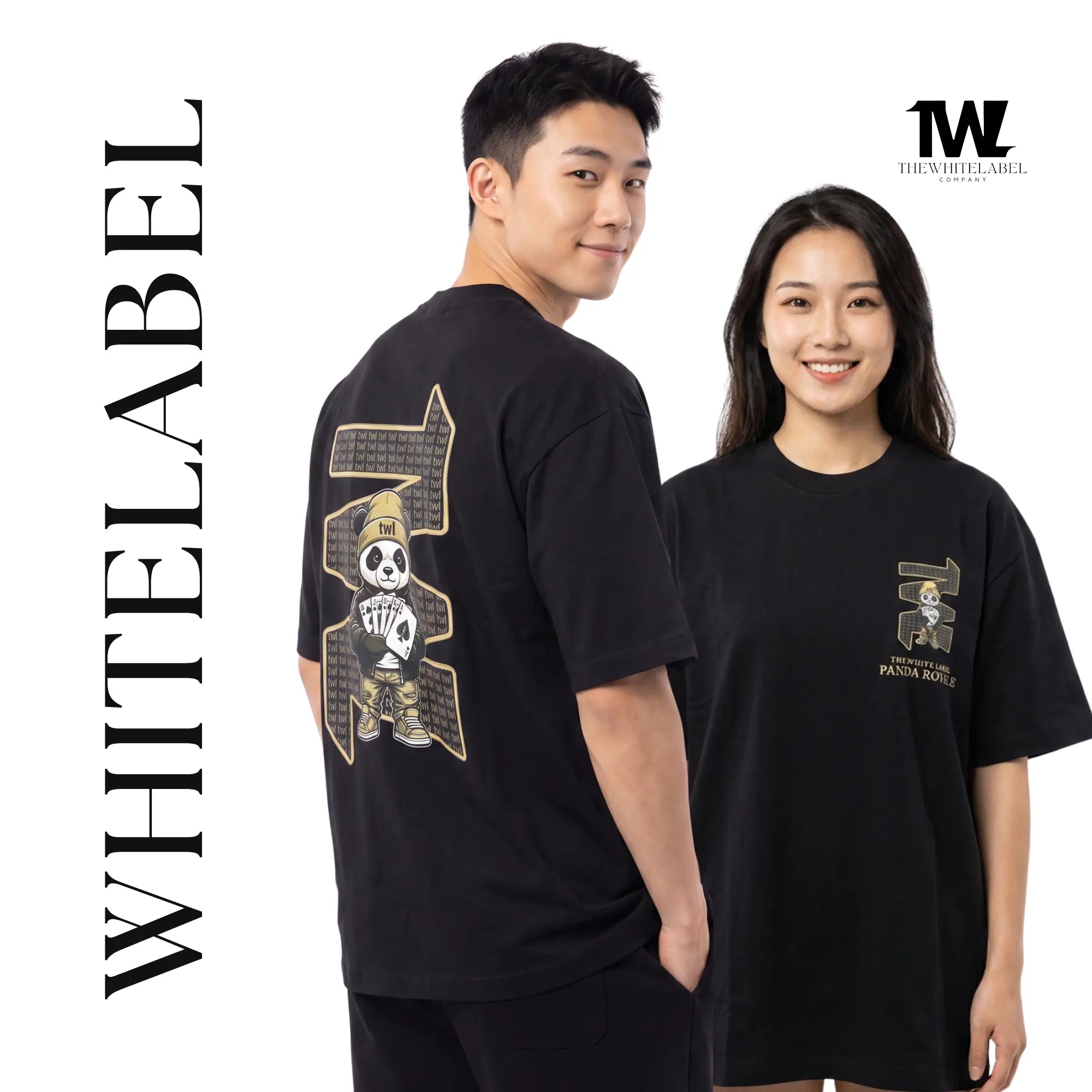 THEWHITELABEL SG24 POKER PANDA ROYALE 300Gsm Oversize Unisex T-shirt in Black Color THEWHITELABEL