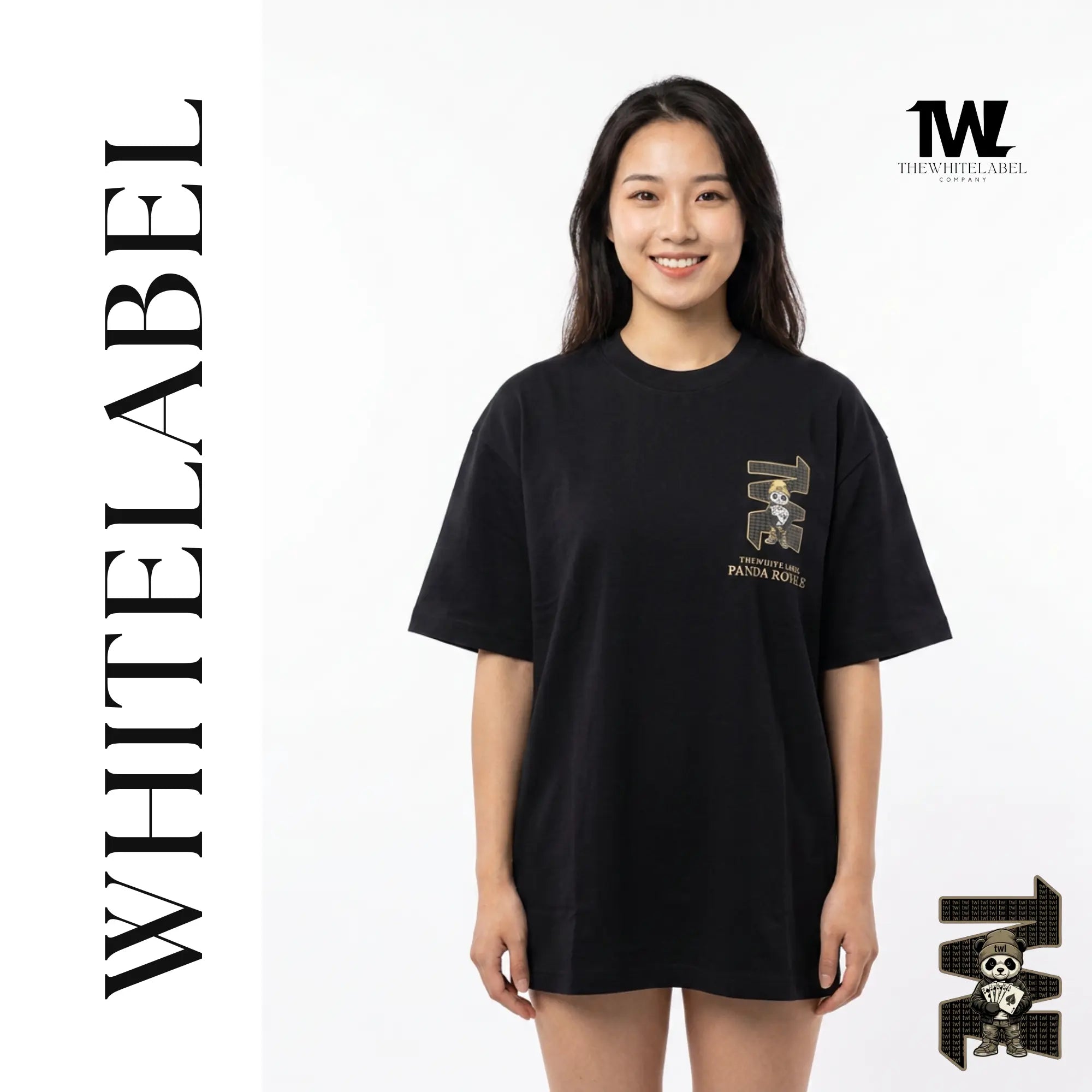 THEWHITELABEL SG24 POKER PANDA ROYALE 300Gsm Oversize Unisex T-shirt in Black Color THEWHITELABEL
