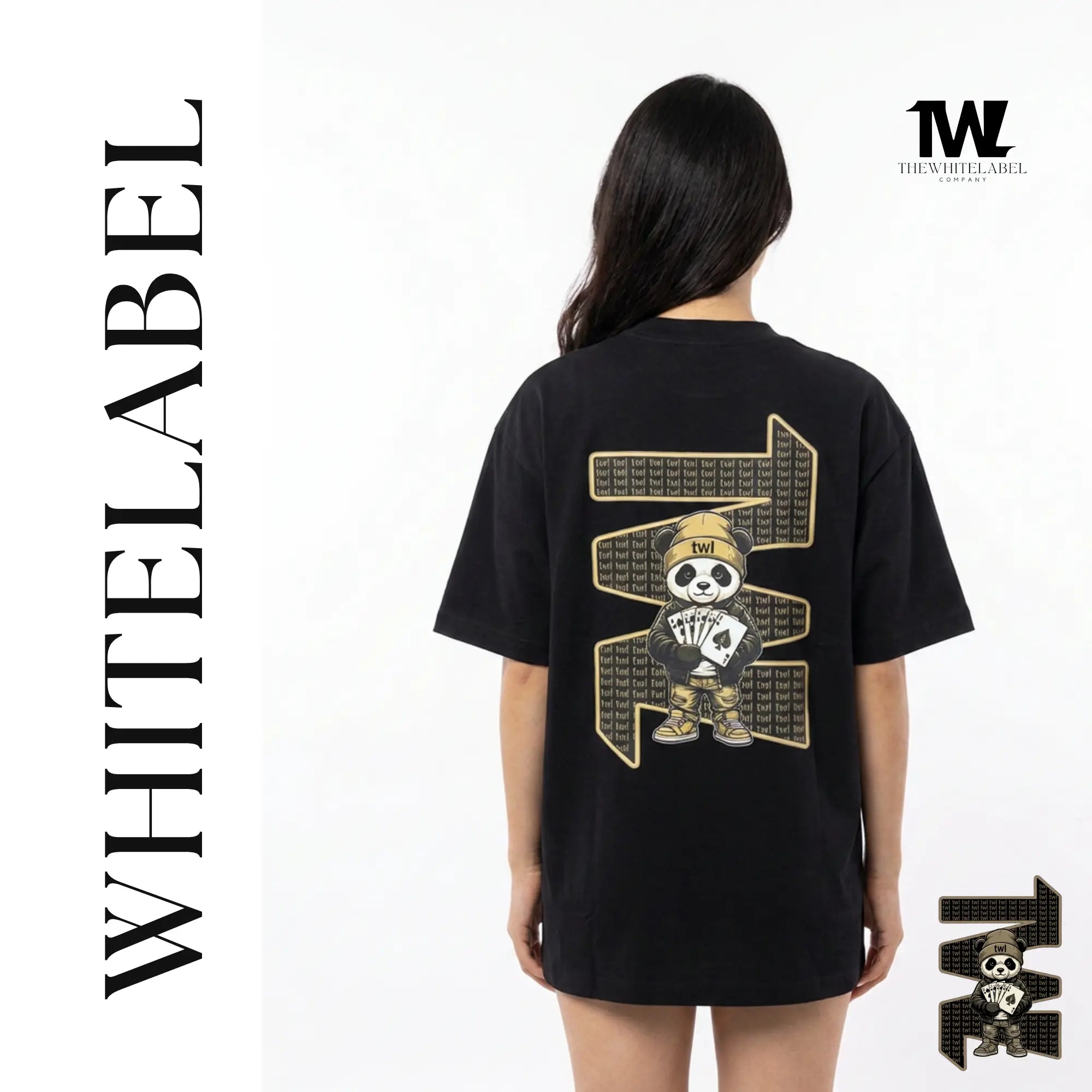 THEWHITELABEL SG24 POKER PANDA ROYALE 300Gsm Oversize Unisex T-shirt in Black Color THEWHITELABEL