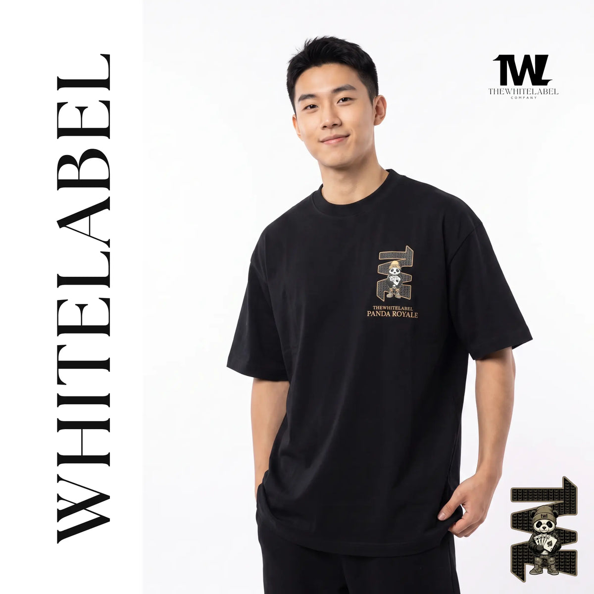 THEWHITELABEL SG24 POKER PANDA ROYALE 300Gsm Oversize Unisex T-shirt in Black Color THEWHITELABEL