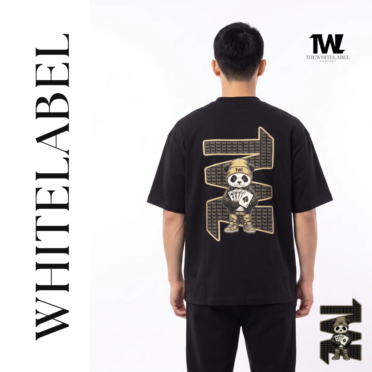 THEWHITELABEL SG24 POKER PANDA ROYALE 300Gsm Oversize Unisex T-shirt in Black Color THEWHITELABEL