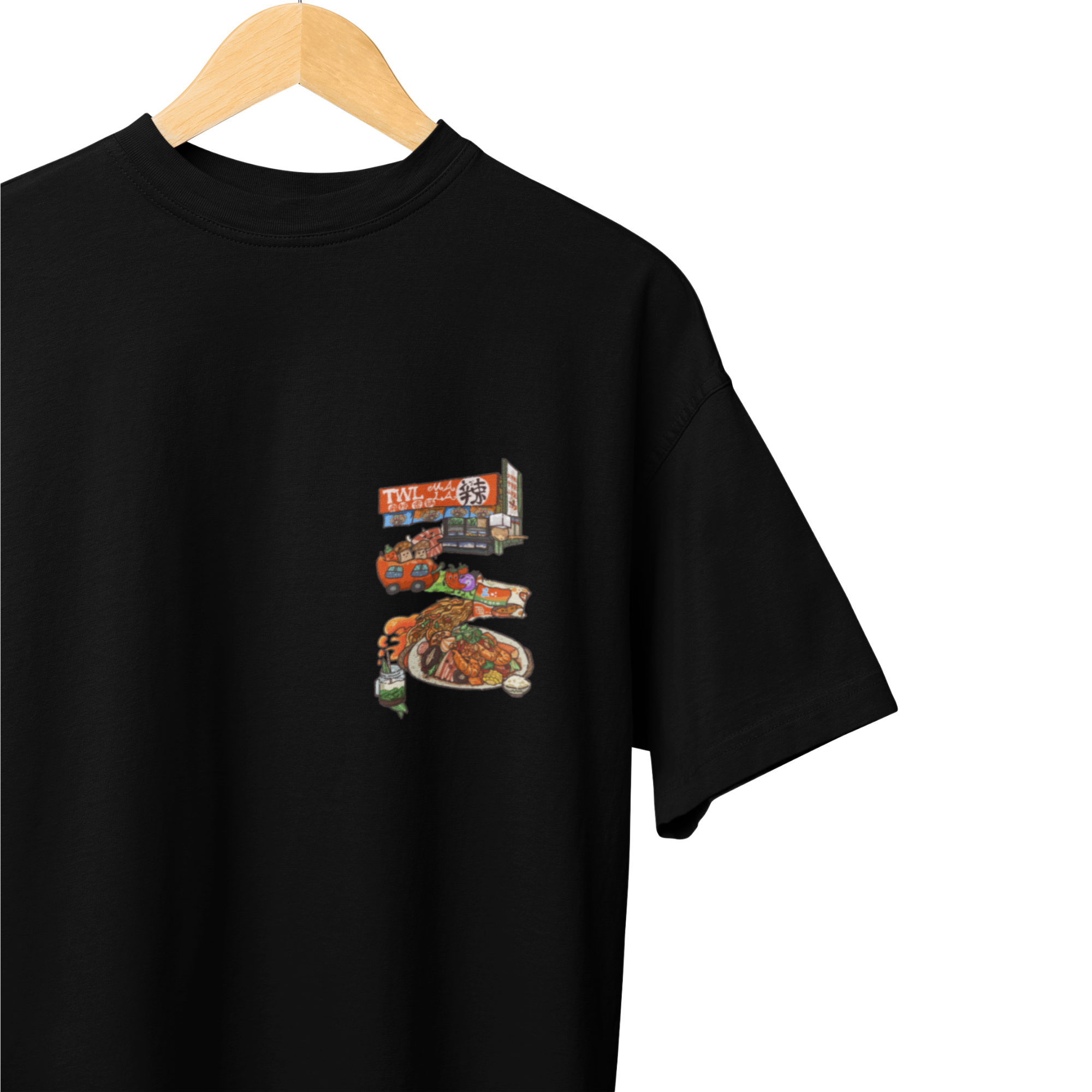 THEWHITELABEL SG11 Mala Xiangguo Logo 300Gsm Oversize Unisex T-shirt in Black and White Color - TheWhiteLabel