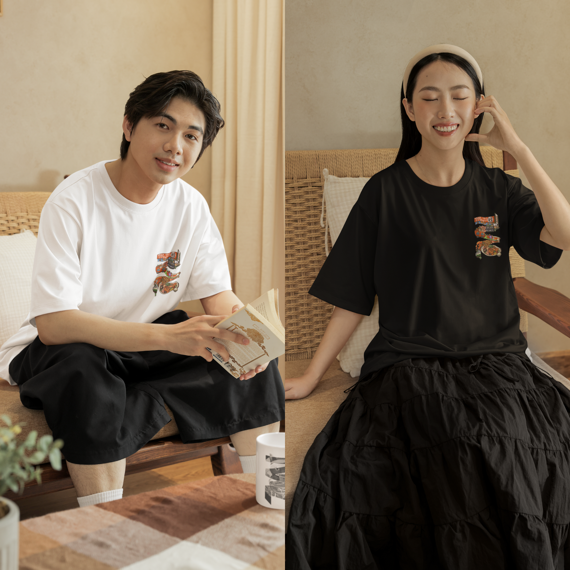 THEWHITELABEL SG11 Mala Xiangguo Logo 300Gsm Oversize Unisex T-shirt in Black and White Color - TheWhiteLabel
