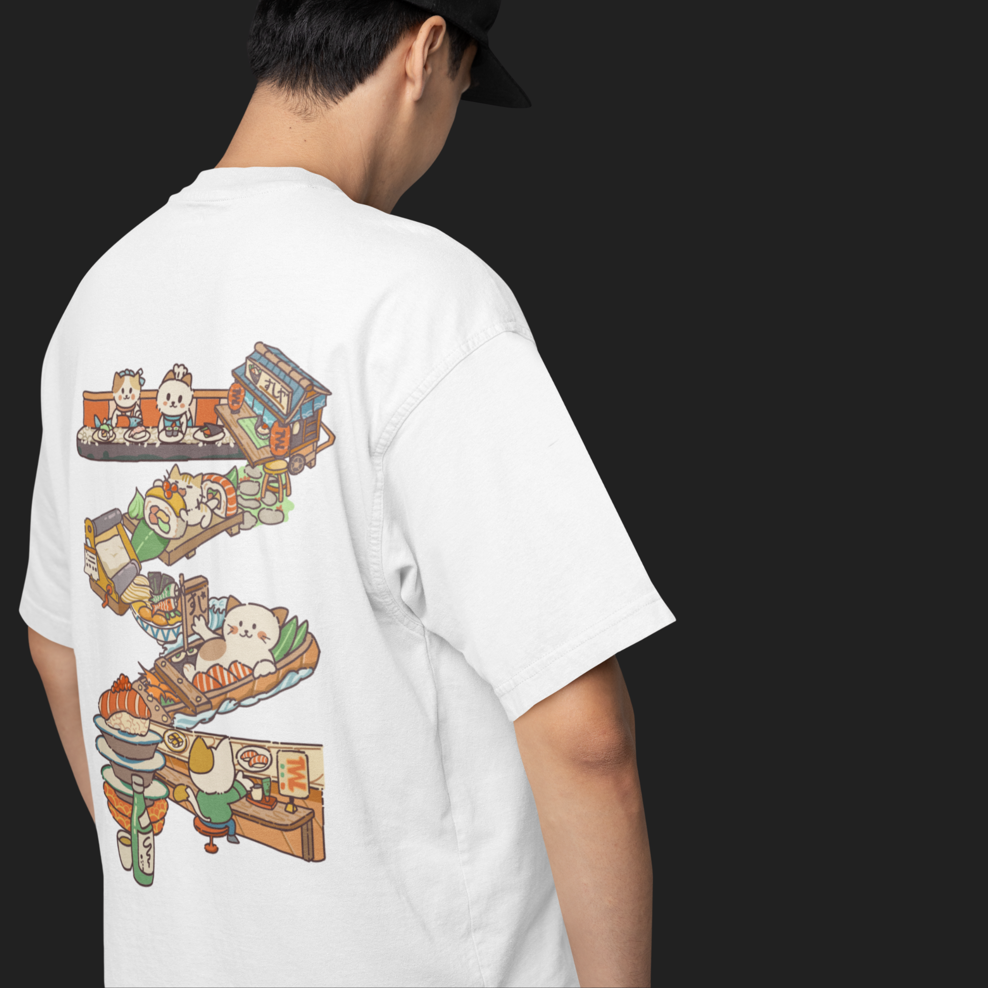 THEWHITELABEL SG01 Sushi Logo 300Gsm Oversize Unisex T-shirt in Black and White Color - TheWhiteLabel