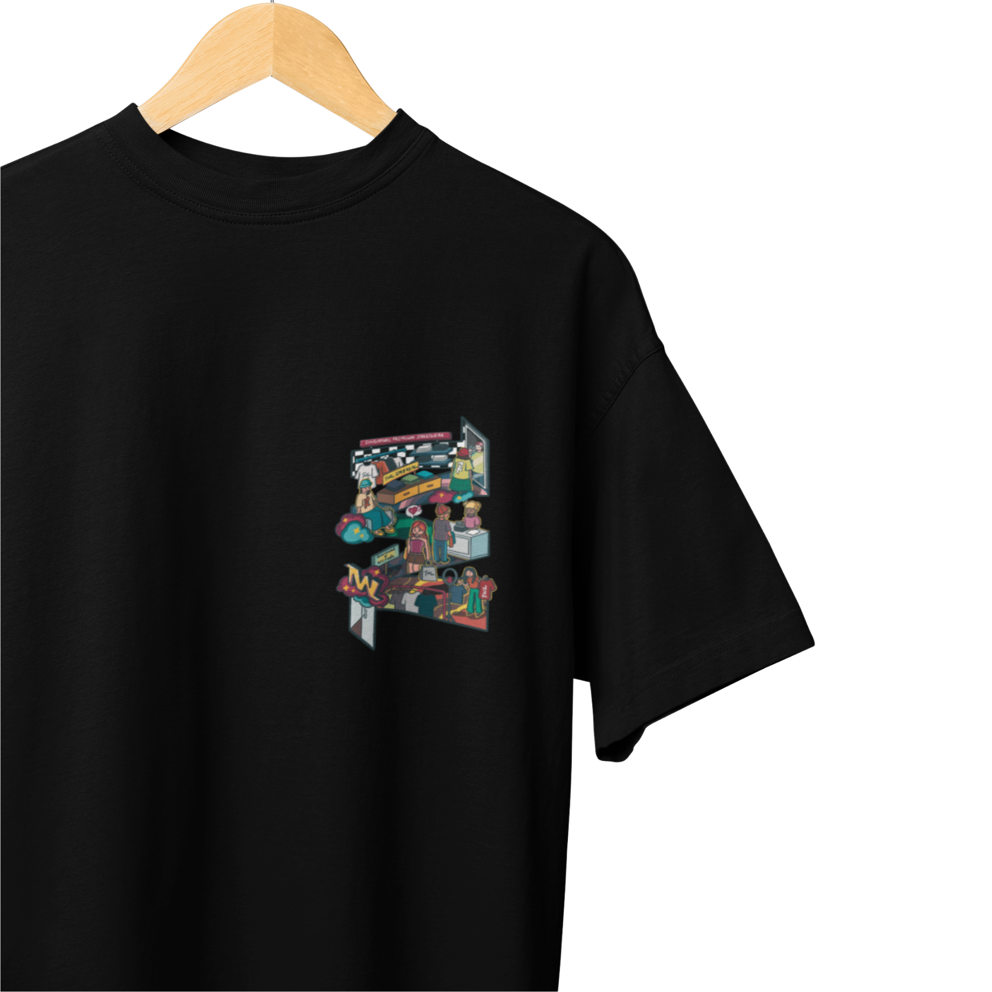 THEWHITELABEL SG09 TWLshop Logo 300Gsm Oversize Unisex T-shirt in Black and White Color - TheWhiteLabel