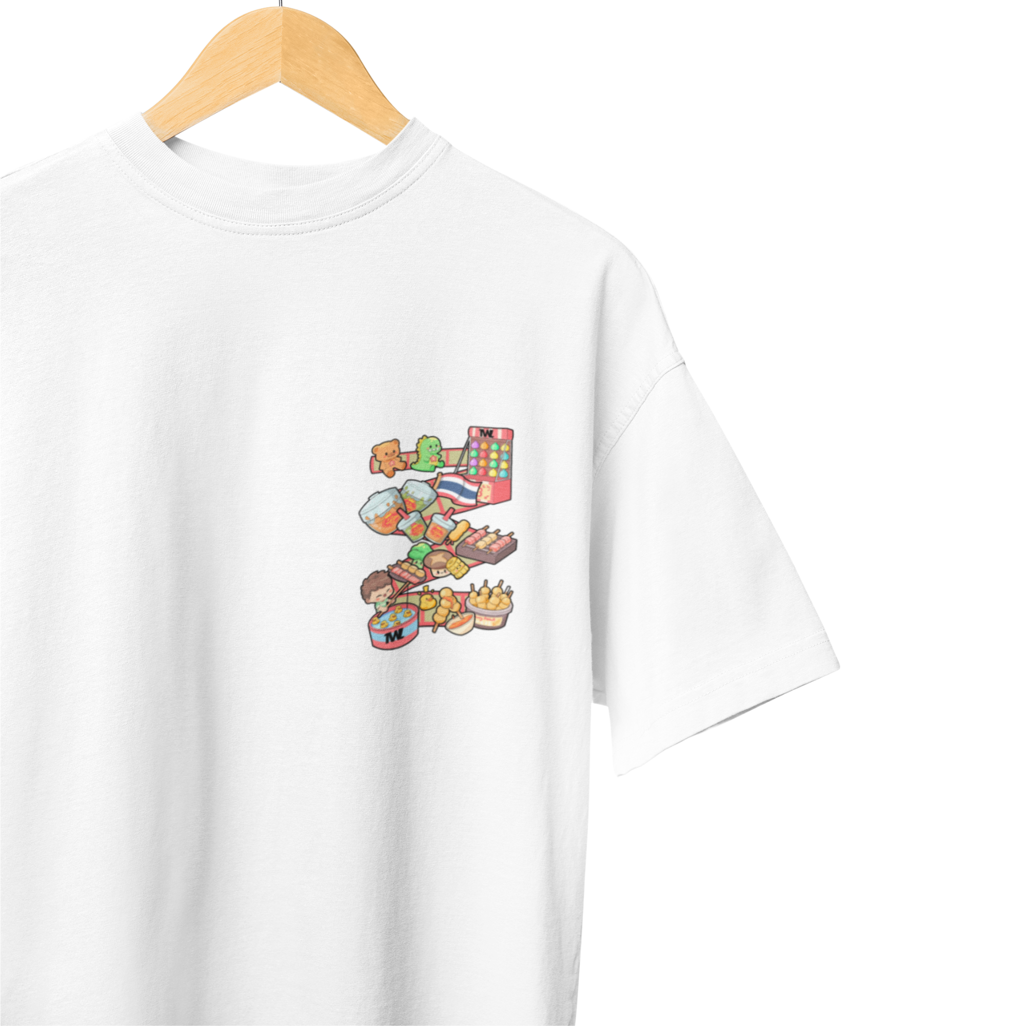THEWHITELABEL SG13 Pasar Malam Logo 300Gsm Oversize Unisex T-shirt in Black and White Color - TheWhiteLabel