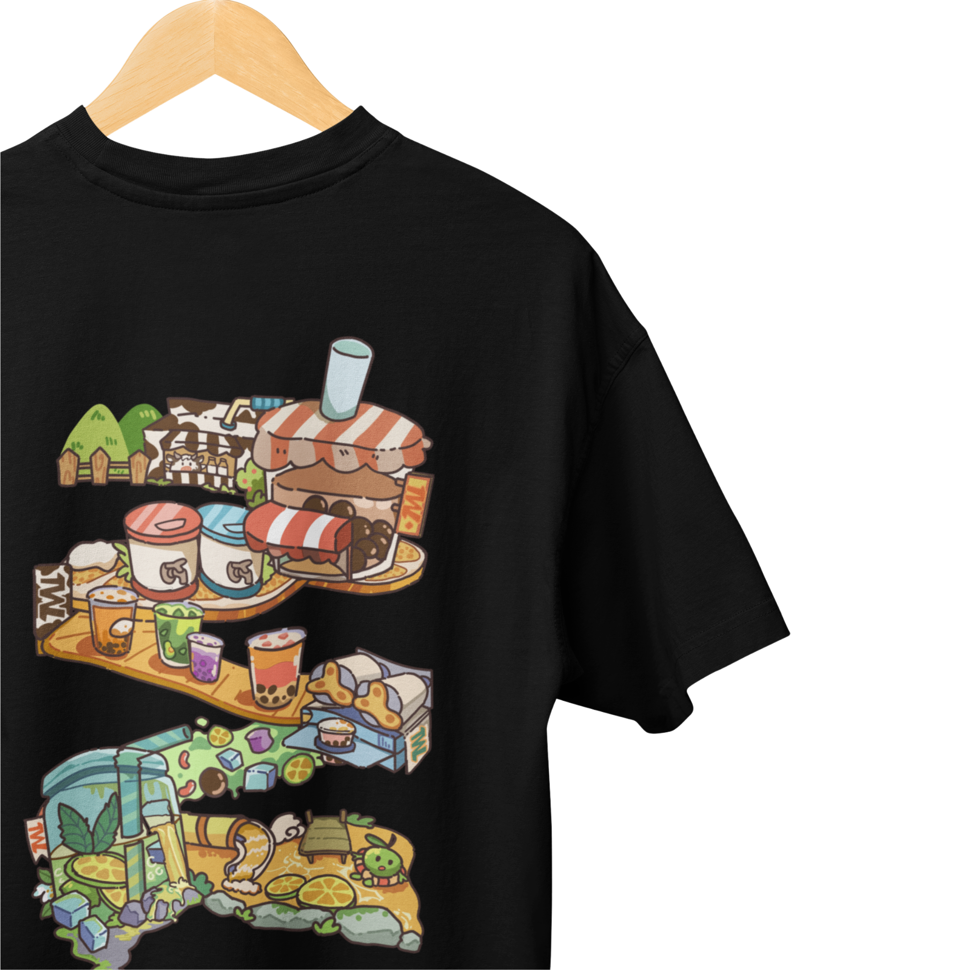 THEWHITELABEL SG10 Bubbletea Logo 300Gsm Oversize Unisex T-shirt in Black and White Color - TheWhiteLabel