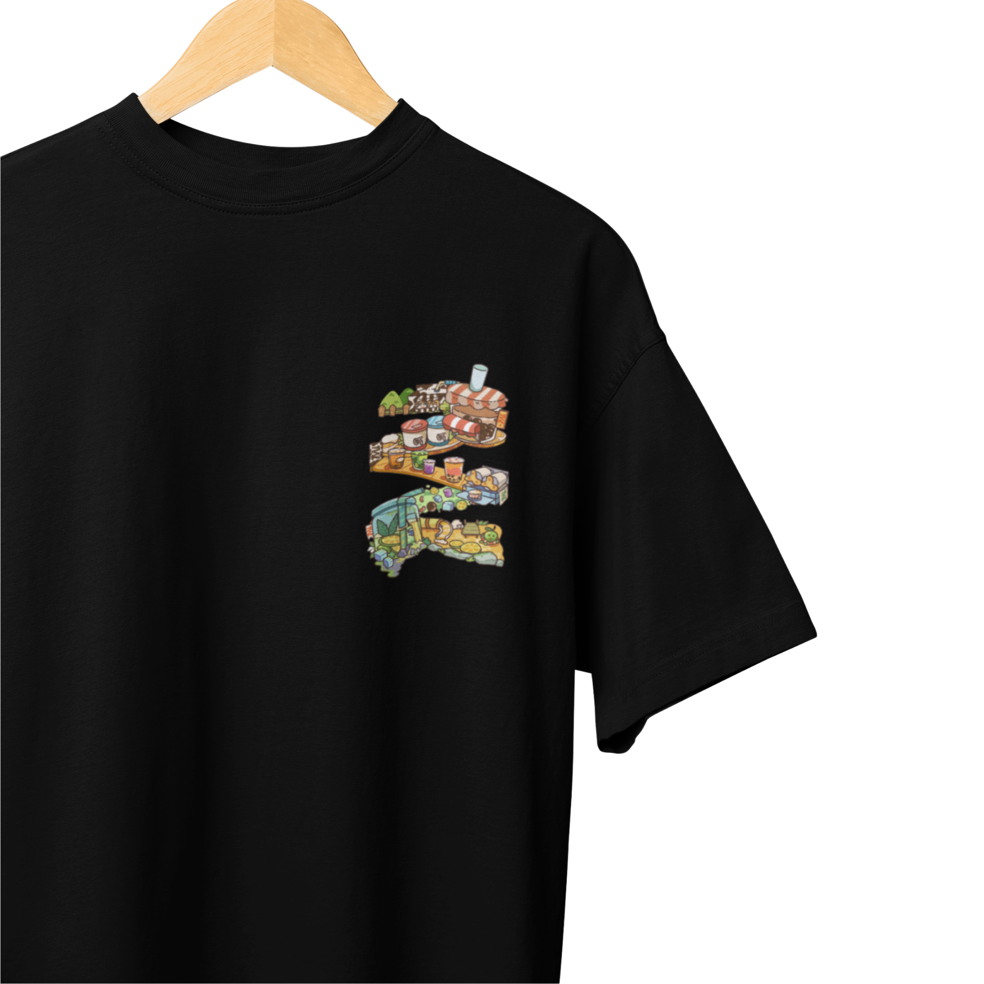 THEWHITELABEL SG10 Bubbletea Logo 300Gsm Oversize Unisex T-shirt in Black and White Color - TheWhiteLabel