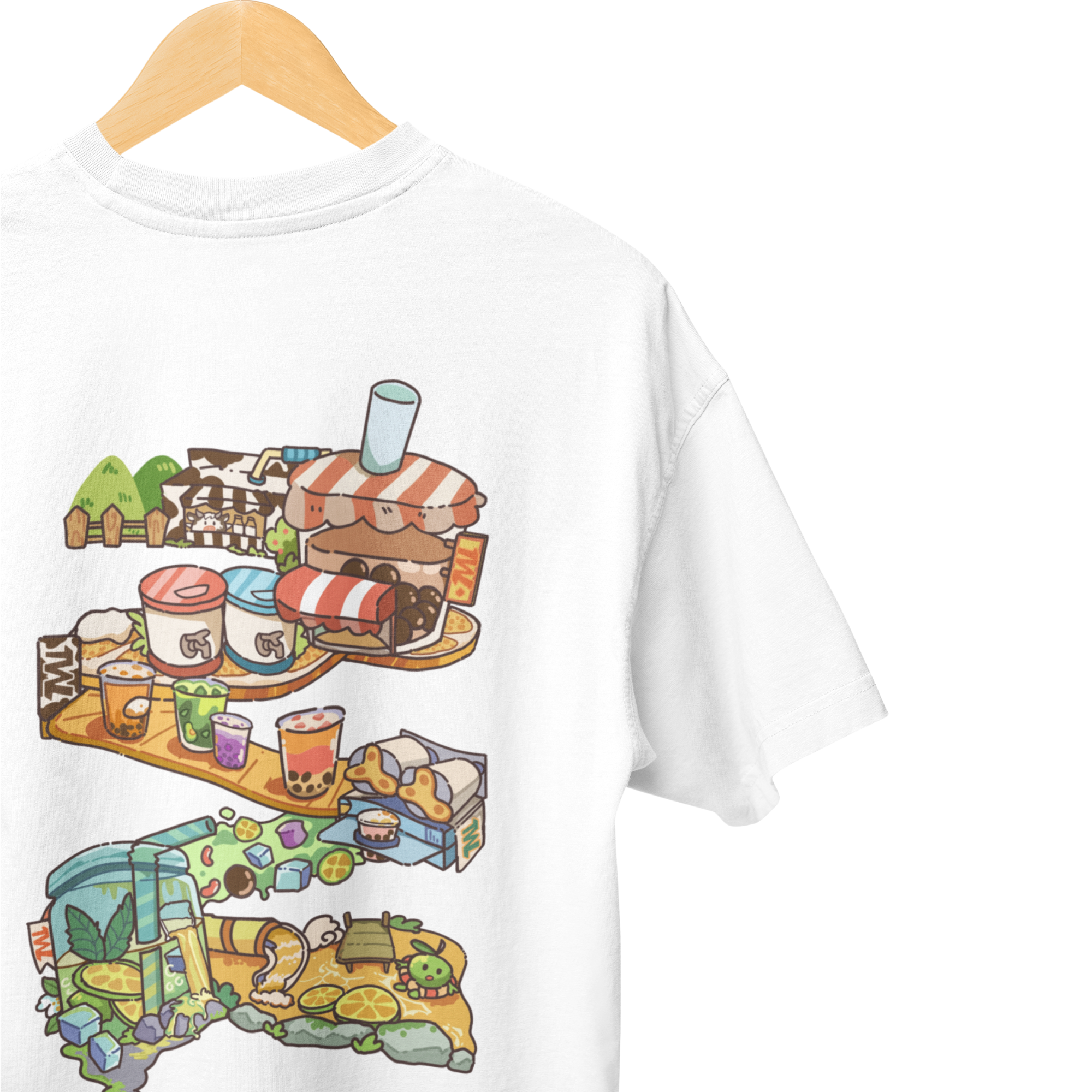 THEWHITELABEL SG10 Bubbletea Logo 300Gsm Oversize Unisex T-shirt in Black and White Color - TheWhiteLabel