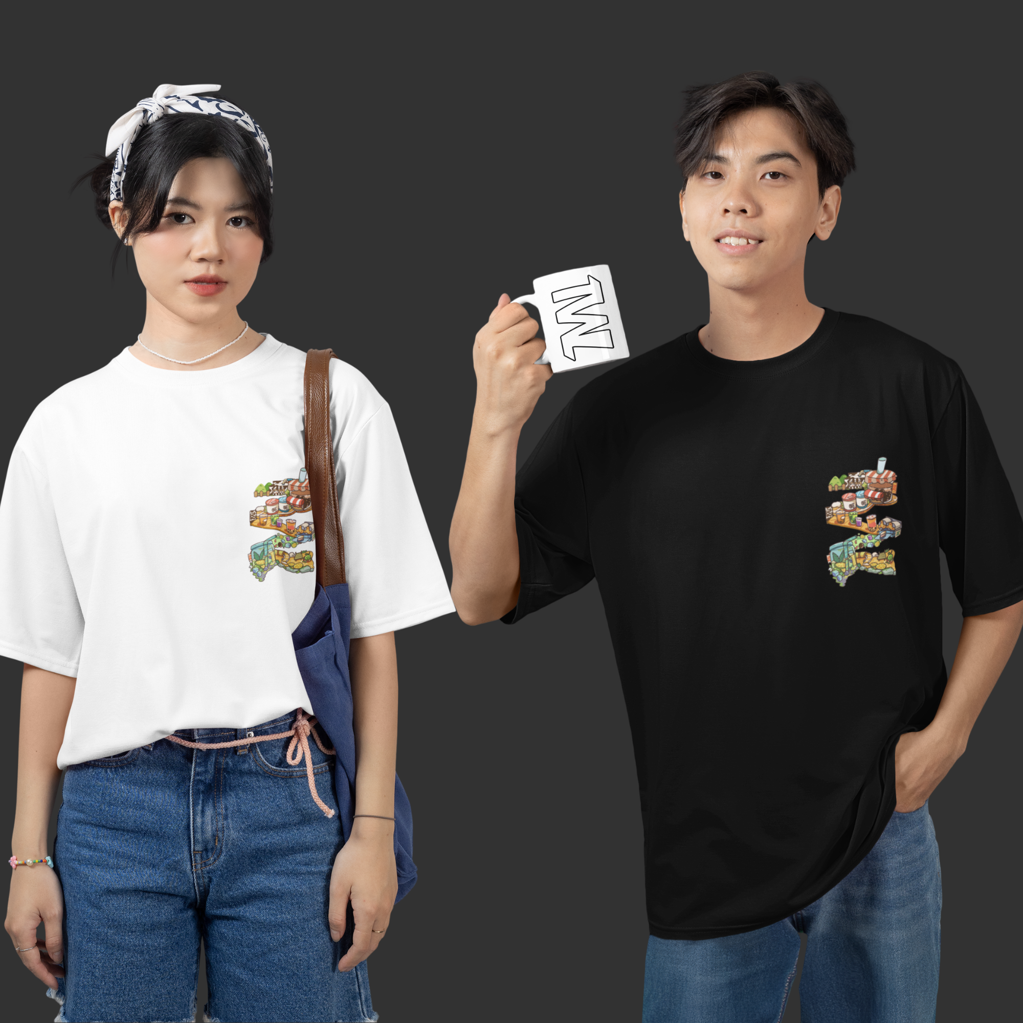 THEWHITELABEL SG10 Bubbletea Logo 300Gsm Oversize Unisex T-shirt in Black and White Color - TheWhiteLabel