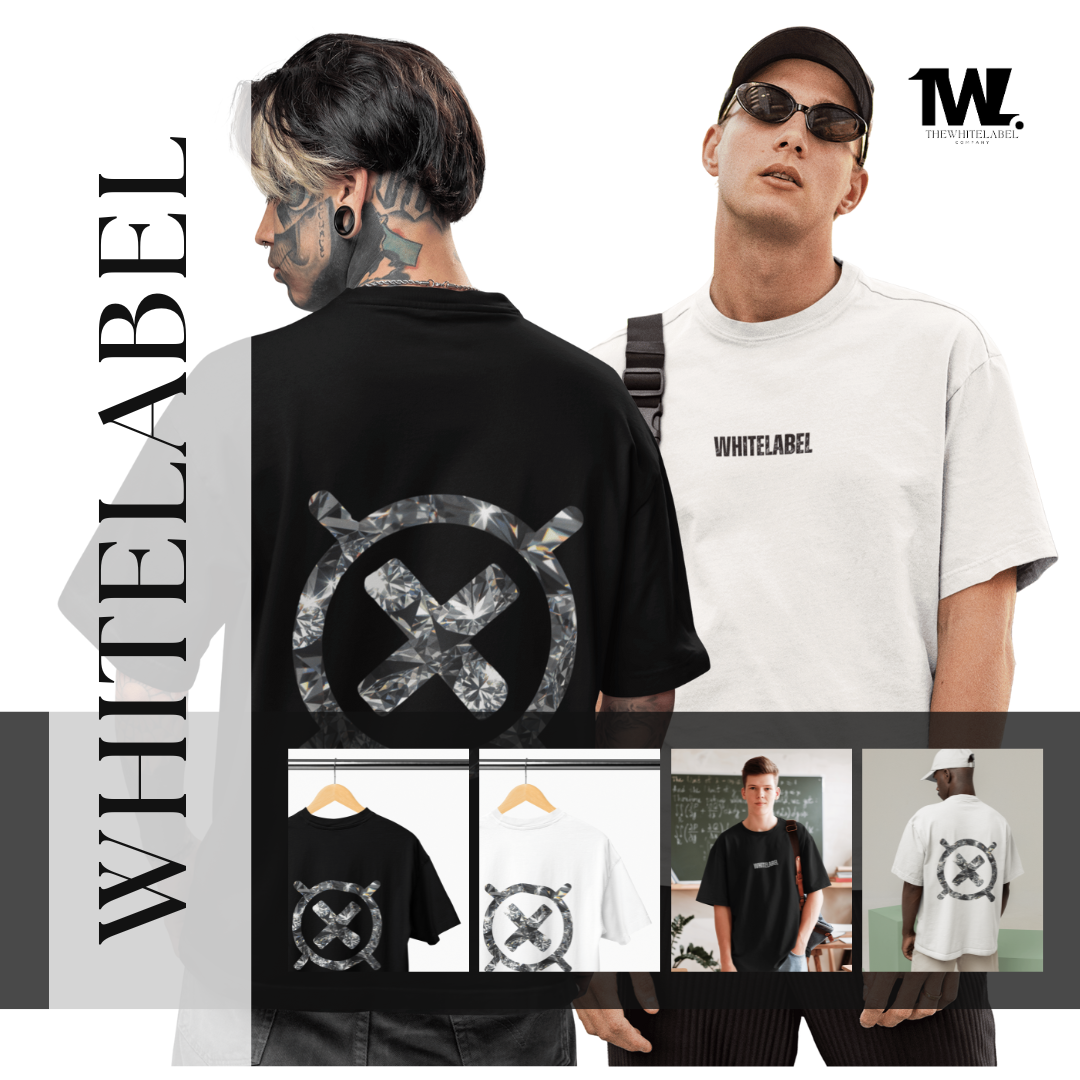 300GSM Oversized MUTE Button 01 -  Design Printed TheWhiteLabel White and Beige T-shirt 100% Cotton - TheWhiteLabel