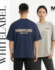 THEWHITELABEL EM01 Embossed Premium Oversized 300GSM Unisex T-Shirt Dark Blue and Khaki - TheWhiteLabel