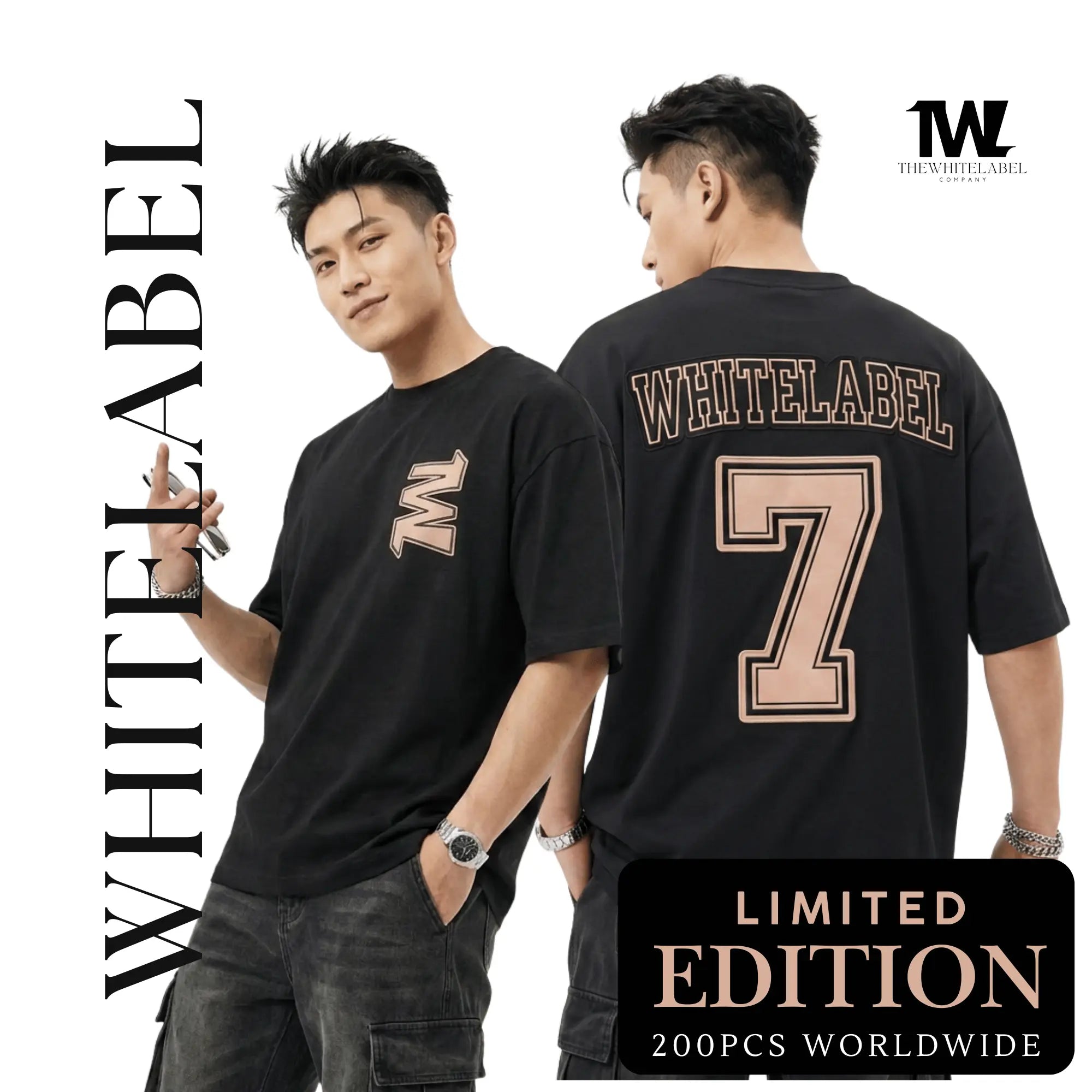THEWHITELABEL AP01 Number 7 LIMITED EDITION Oversized Unisex T-Shirt in Black Colour THEWHITELABEL