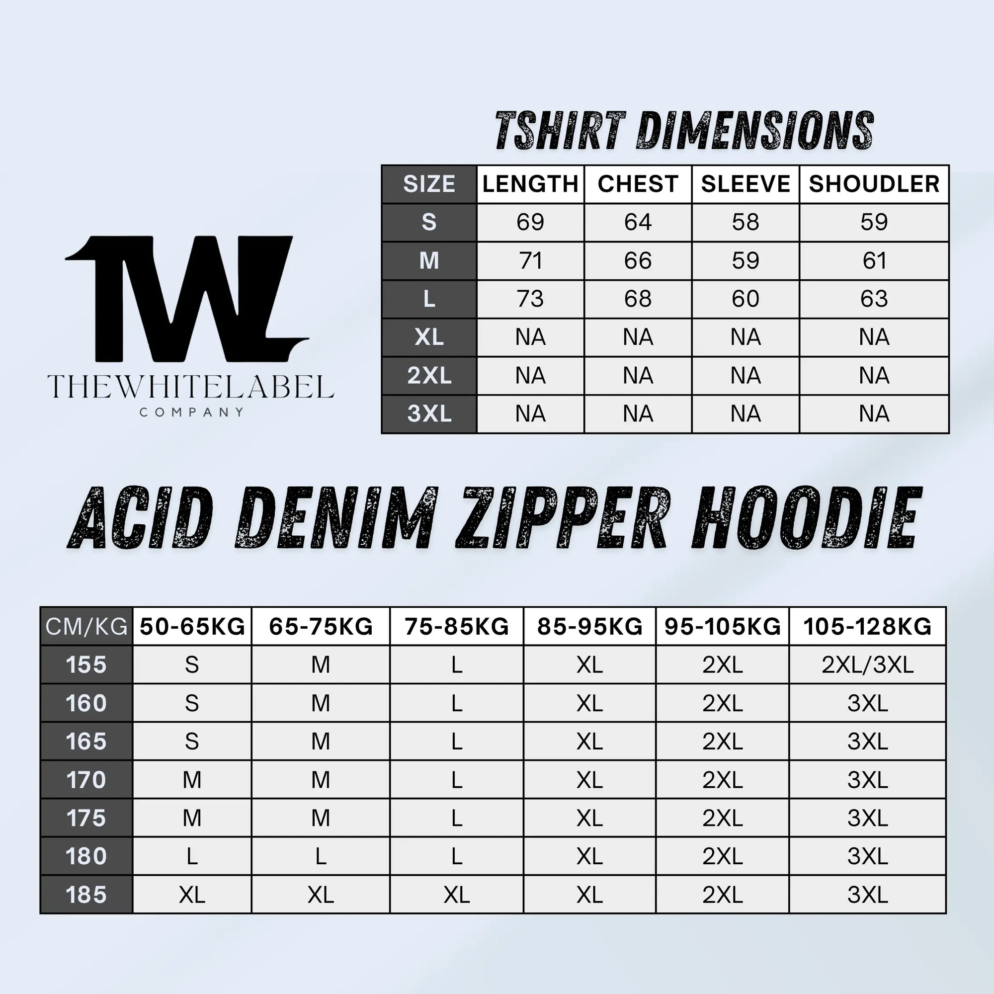 THEWHITELABEL HD01 Acid Wash Denim Colour 380GSM Oversized Zipper Hoodie THEWHITELABEL