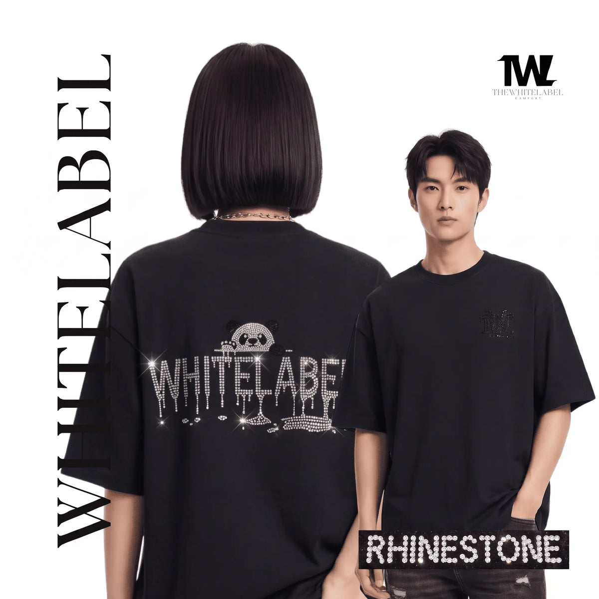THEWHITELABEL CS21 DRIPPING RHINESTONE 300GSM Oversized Unisex T-Shirt in Black Color THEWHITELABEL