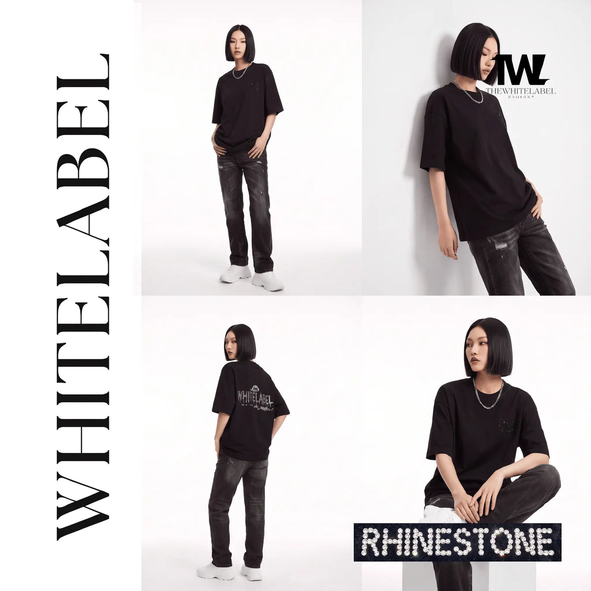 THEWHITELABEL CS21 DRIPPING RHINESTONE 300GSM Oversized Unisex T-Shirt in Black Color THEWHITELABEL