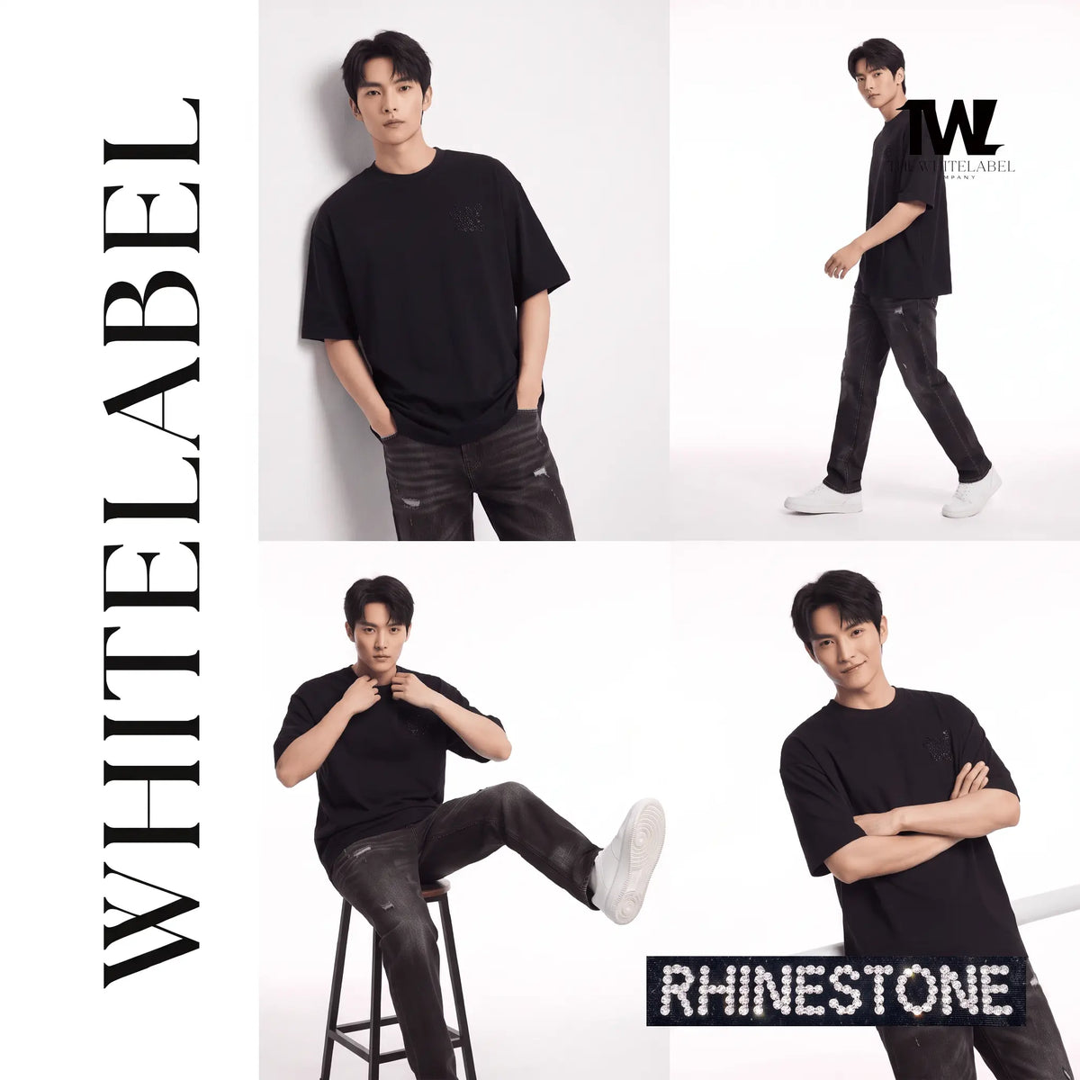 THEWHITELABEL CS21 DRIPPING RHINESTONE 300GSM Oversized Unisex T-Shirt in Black Color THEWHITELABEL