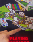 THEWHITELABEL SG12 Mahjong Panda Logo 300Gsm Oversize Unisex T-shirt in Black and White Color