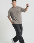 THEWHITELABEL AP02 Frayed Logo Acid Wash Oversized Tee Unisex in Acid Brown Colour